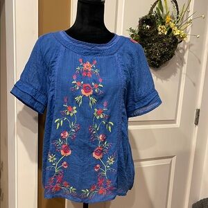 Small Altar’d  State Embroidered Blue Floral Women's Top